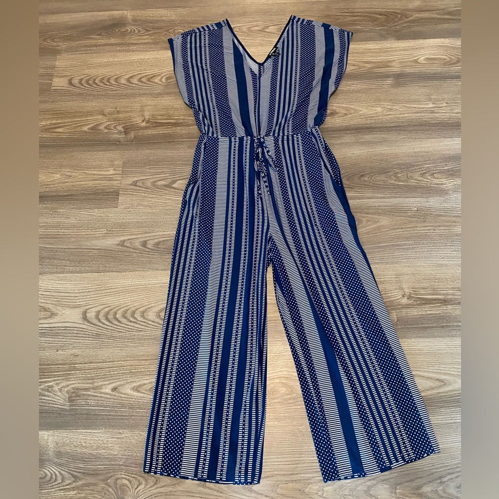 Express Navy Blue Striped Nautical Romper Jumpsuit Womens size XS